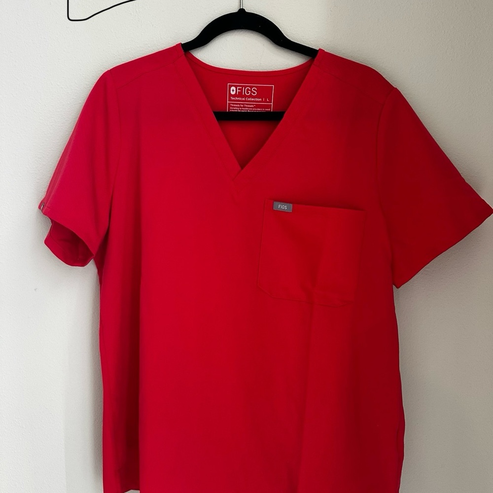 FIGS Neon Red Catarina One Pocket Scrub Top